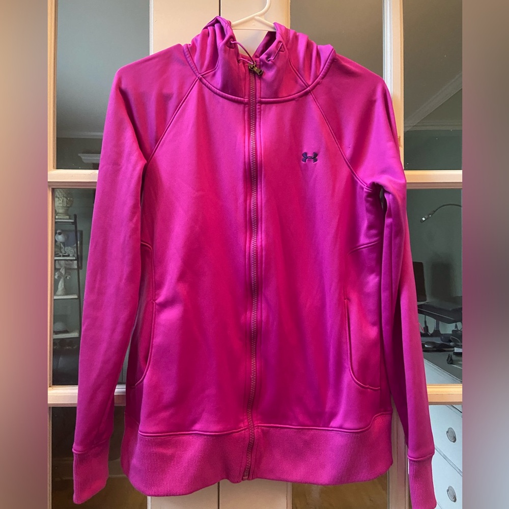 Under Armour Women Magenta Full Zip Fleece Lined Hoodie Jacket Pink Medium